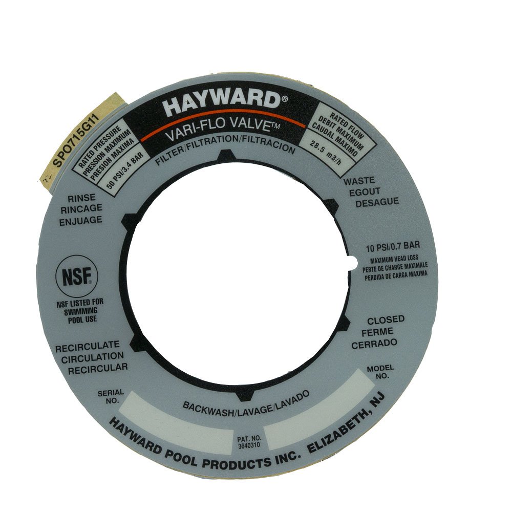 Decal Hayward Vari-Flo Filter Valve Label SPO715G11 – Just Pools and Spas